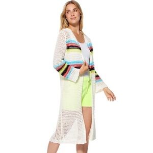 Crochet Duster White Oversized No Closure Hood NWOT Med…Balletcore Boho …
